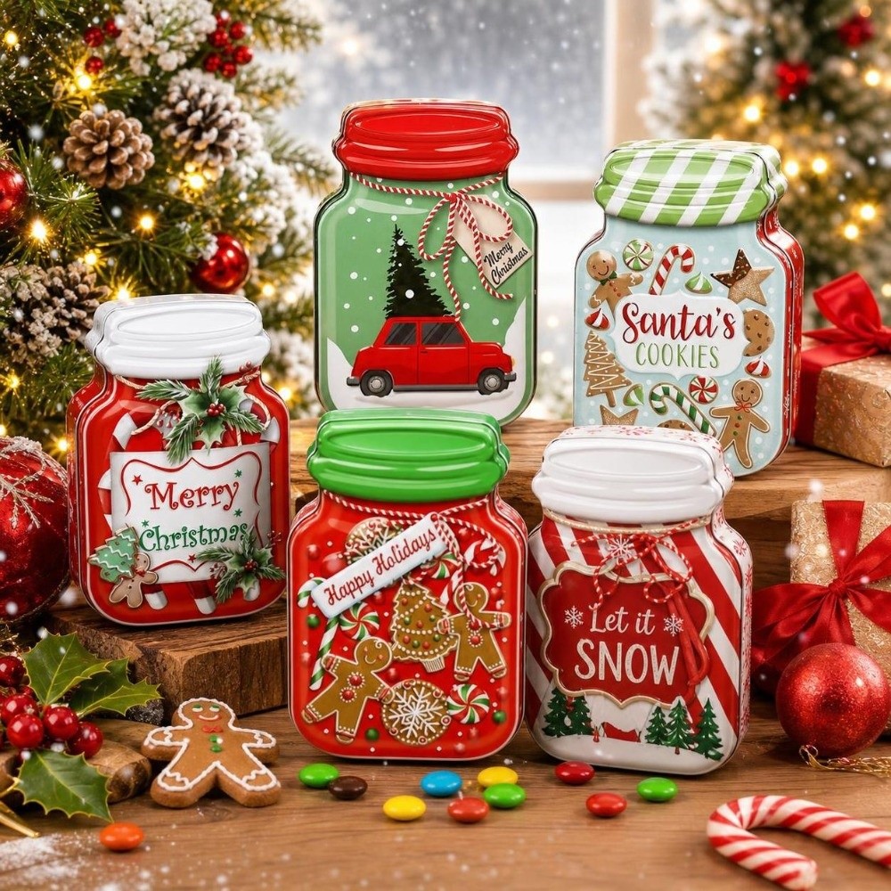 Metal Christmas Tin Box with L - Tin Container Lid recension och pris